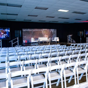 Corporate event seating AV set-up