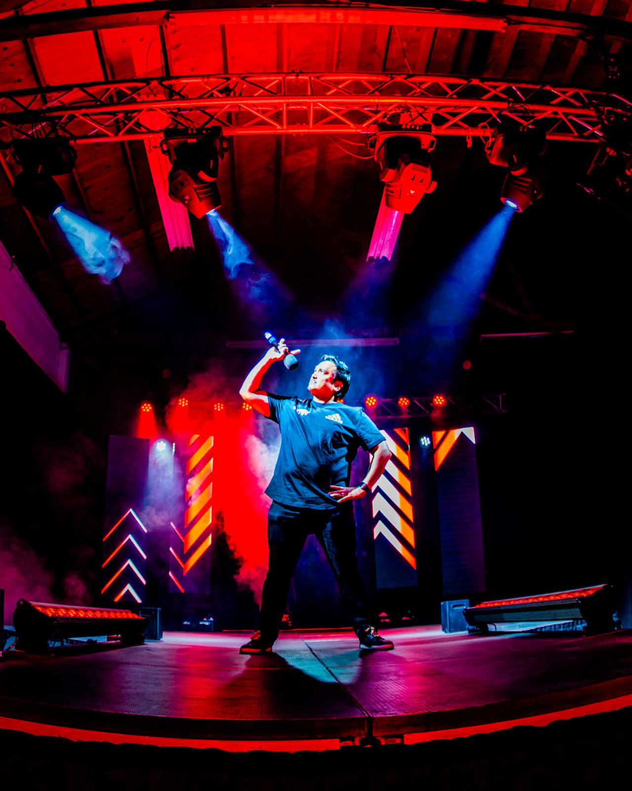 Multicolored stage lighting for corporate event