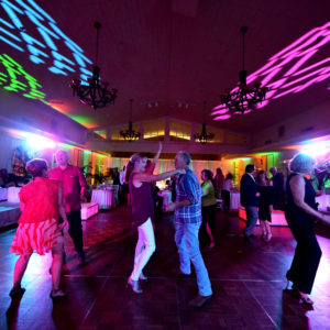 Dance floor multicolored lighting and ceiling pattern wash