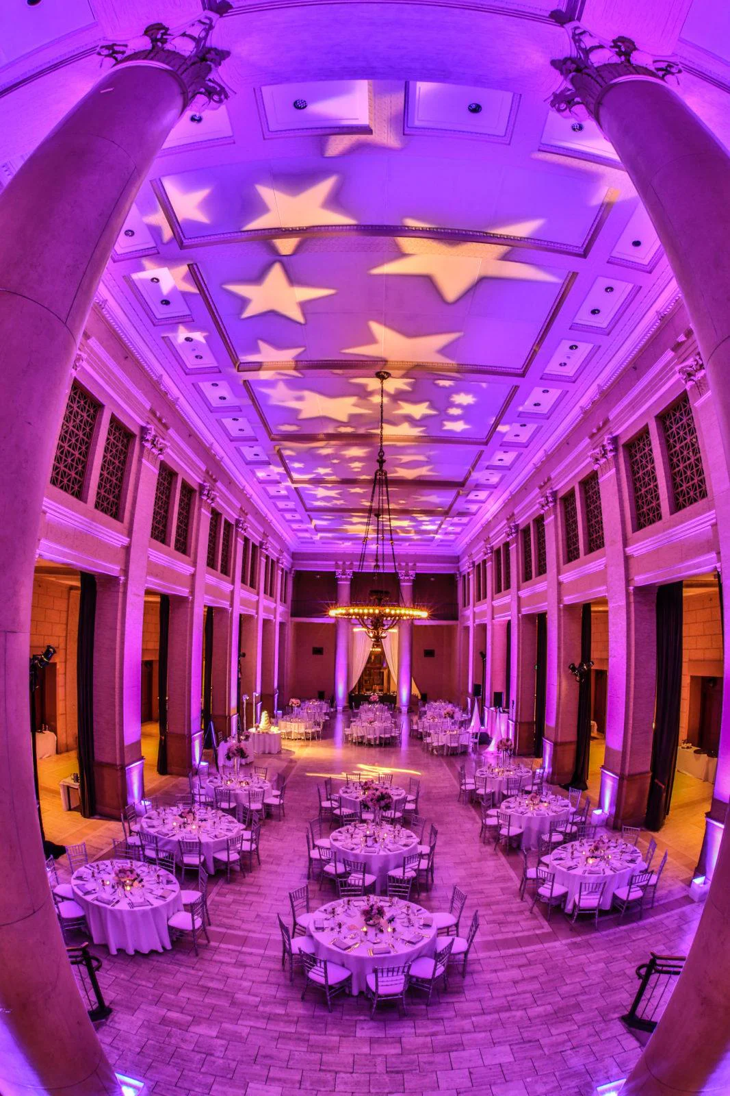 lighting designs on ceiling in a pattern