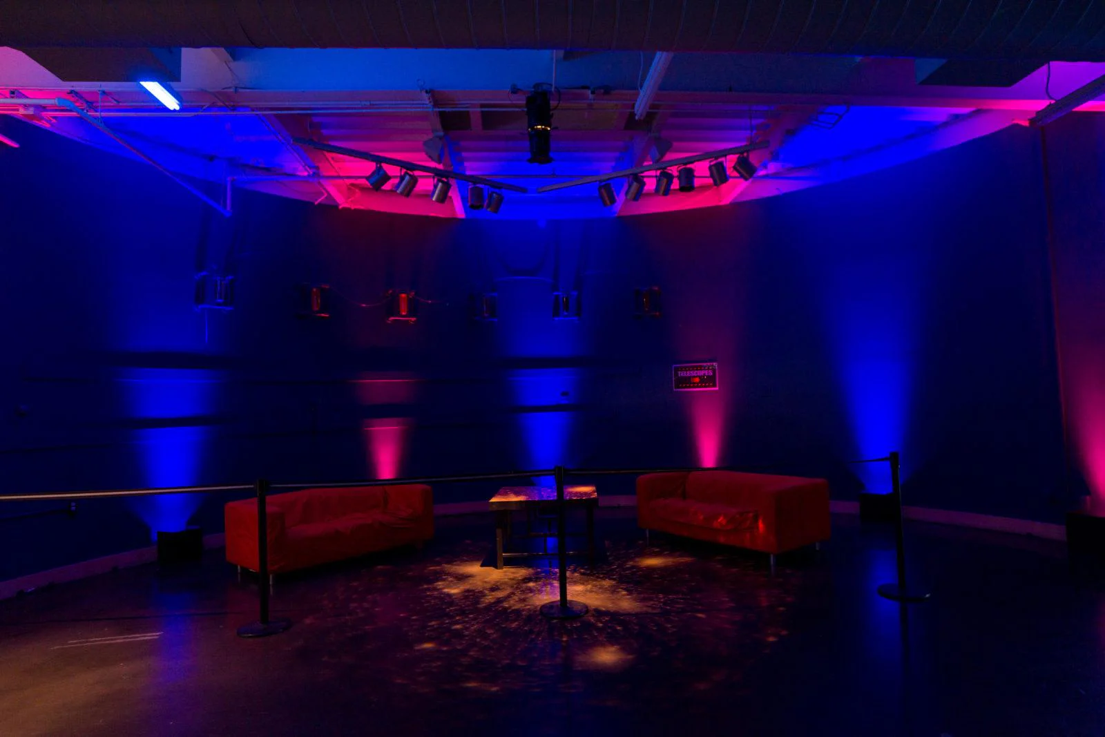 Lounge floor pattern wash lighting and duel colored up lighting set-up