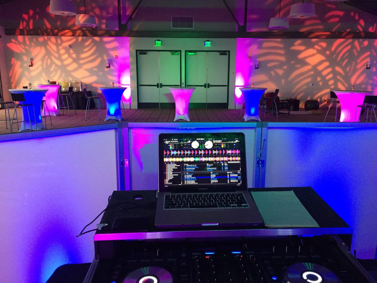 pattern wash lighting DJ booth set-up