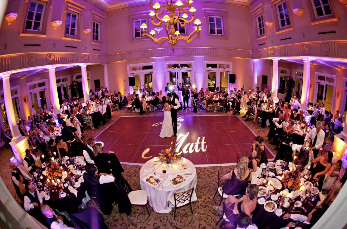 Dance floor lighting for first dance at wedding